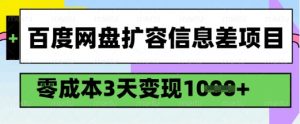 百度网盘扩容信息差项目,零成本,3天变现1k,详细实操流程-花小钱干大事