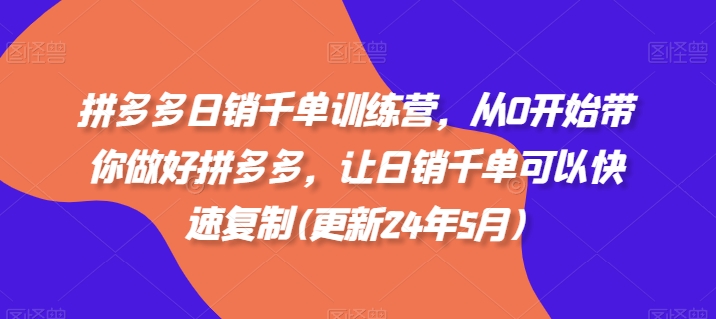 拼多多日销千单训练营，从0开始带你做好拼多多，让日销千单可以快速复制(更新25年2月)-花小钱干大事