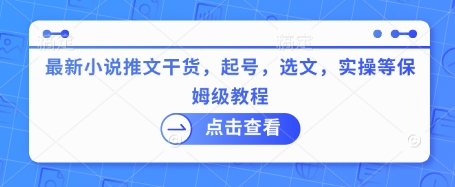 最新小说推文干货，起号，选文，实操等保姆级教程-花小钱干大事