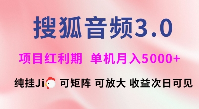搜狐音频挂ji3.0.可矩阵可放大，独家技术，稳定月入5000+【揭秘】-花小钱干大事