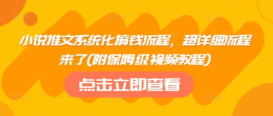 小说推文系统化搞钱流程，超详细流程来了(附保姆级视频教程)-花小钱干大事