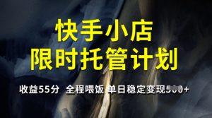 快手小店限时托管计划，收益55分，全程喂饭，单日稳定变现5张【揭秘】-花小钱干大事