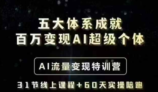 五大体系成就百万变现AI超级个体- AI流量变现特训营，一步一步教你一个人怎么年入百W-花小钱干大事
