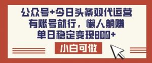 公众号+今日头条双代运营,有账号就行,单日稳定变现8张【揭秘】-花小钱干大事
