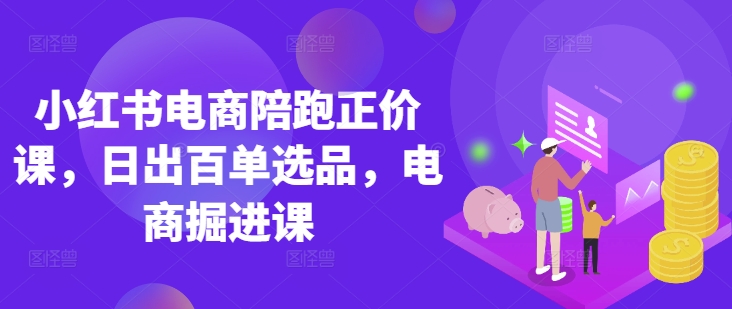 小红书电商陪跑正价课，小红书官方认证电商讲师教学，日出百单选品，电商掘进课-花小钱干大事
