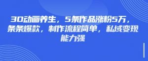 3D动画养生,5条作品涨粉5万,条条爆款,制作流程简单,私域变现能力强-花小钱干大事