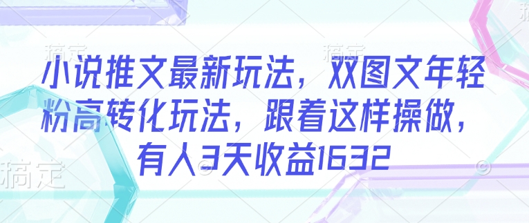 小说推文最新玩法，双图文年轻粉高转化玩法，跟着这样操做，有人3天收益1632-花小钱干大事