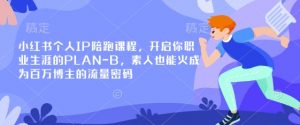 小红书个人IP陪跑课程,开启你职业生涯的PLAN-B,素人也能火成为百万博主的流量密码-花小钱干大事