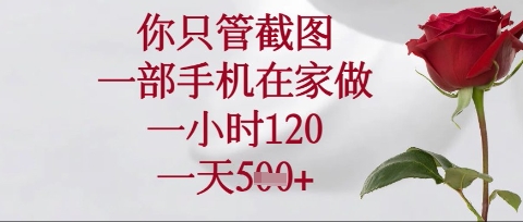 你只管截图，一部手机在家操作，一小时120.一天5张【揭秘】-花小钱干大事
