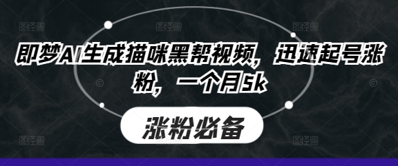 即梦AI生成猫咪黑帮视频，迅速起号涨粉，一个月5k-花小钱干大事