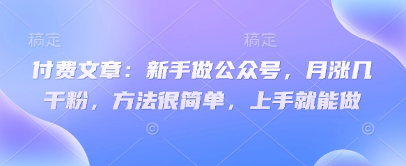 付费文章：新手做公众号，月涨几干粉，方法很简单，上手就能做-花小钱干大事