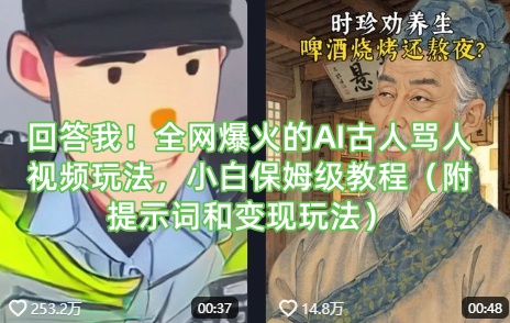 回答我！全网爆火的AI古人骂人视频玩法，小白保姆级教程（附提示词和变现玩法）-花小钱干大事