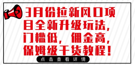3月份拉新风口项目全新升级玩法，门槛低，佣金高，保姆级干货教程-花小钱干大事