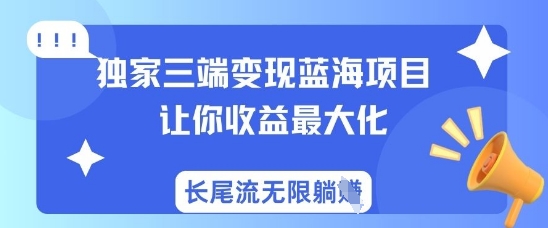独家三端变现蓝海项目，让你收益最大化，长尾流无限躺挣-花小钱干大事