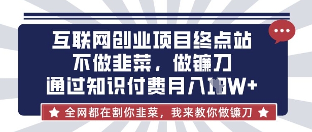 互联网创业尽头-不做韭菜，做镰刀，通过知识付费月入10个【揭秘】-花小钱干大事