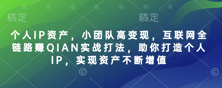 个人IP资产，小团队高变现，互联网全链路赚QIAN实战打法，助你打造个人IP，实现资产不断增值-花小钱干大事