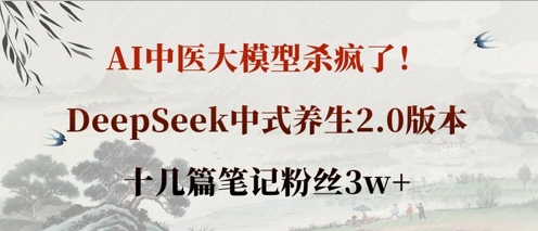 AI中医大模型杀疯了！DeepSeek中式养生2.0版本，十几篇笔记粉丝3w+-花小钱干大事