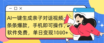 AI一键生成亲子对话视频，条条爆款，一部手机即可操作，单日变现数张-花小钱干大事