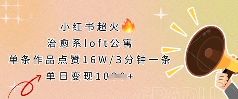 小红书超火的治愈系loft公寓，单条作品点赞16W，3分钟一条，单日变现数张-花小钱干大事