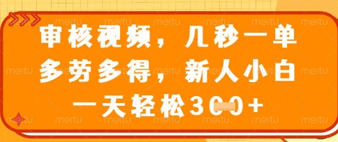 最新审核视频，几秒一单，多劳多得，新人小白一天轻松3张【揭秘】-花小钱干大事