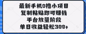 最新手机0撸小项目，复制粘贴即可挣钱，平台放量阶段，单日收益轻松3张+【揭秘】-花小钱干大事