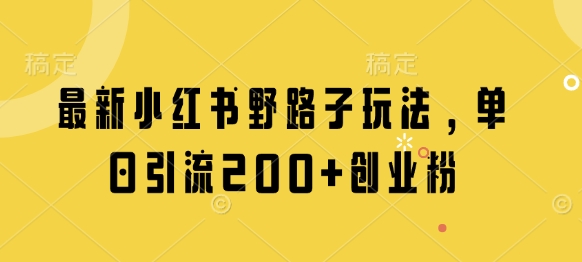 最新小红书野路子玩法，单日引流200+创业粉-花小钱干大事