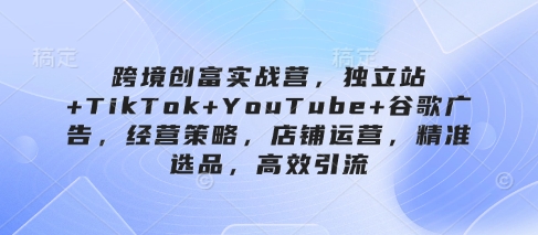 跨境创富实战营，独立站+TikTok+YouTube+谷歌广告，经营策略，店铺运营，精准选品，高效引流-花小钱干大事