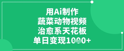 用Ai制作蔬菜动物视频，治愈系天花板，单日变现1k-花小钱干大事