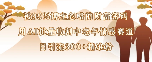 被99%博主忽略的财富密码：用AI批量收割中老年情感赛道，日引流300+精准粉-花小钱干大事