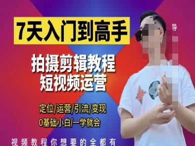 7天入门到高手，短视频剪辑运营高手课，定位 运营 引|流 变现，0基础小白一学就会-花小钱干大事