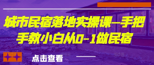 城市民宿落地实操课—手把手教小白从0-1做民宿-花小钱干大事