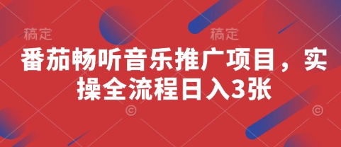 番茄畅听音乐推广项目，实操全流程日入3张-花小钱干大事
