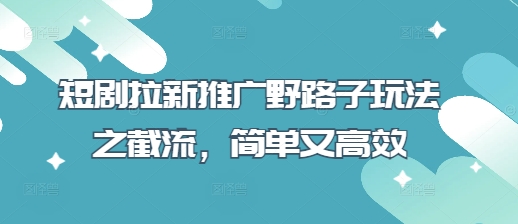 短剧拉新推广野路子玩法之截流，简单又高效-花小钱干大事
