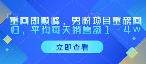 重回即颠峰，男粉项目重磅回归，平均每天销售额1-4W-花小钱干大事