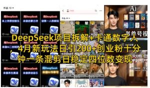DeepSeek项目拆解+卡通数字人,4月新玩法日引200+创业粉十分钟一条混剪日稳定四位数变现-花小钱干大事