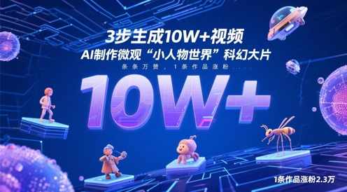 3步生成10W+视频，AI制作微观“小人物世界”科幻大片，条条万赞，1条作品涨粉2.3W-花小钱干大事