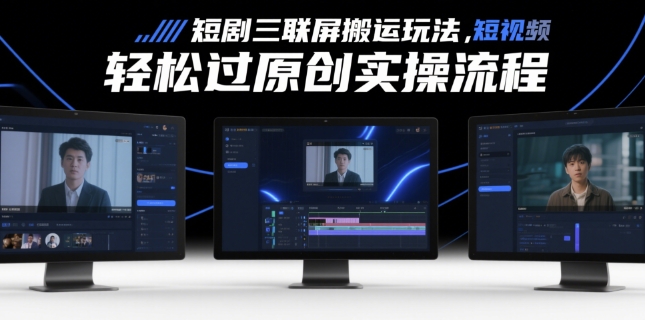 短剧三联屏搬运玩法，短剧搬运轻松过原创实操流程-花小钱干大事