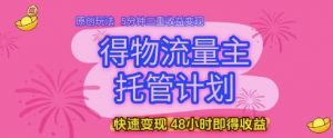 得物流量主托管计划,原创玩法,5分钟三重收益变现,快速变现,48小时即得收益【揭秘】-花小钱干大事