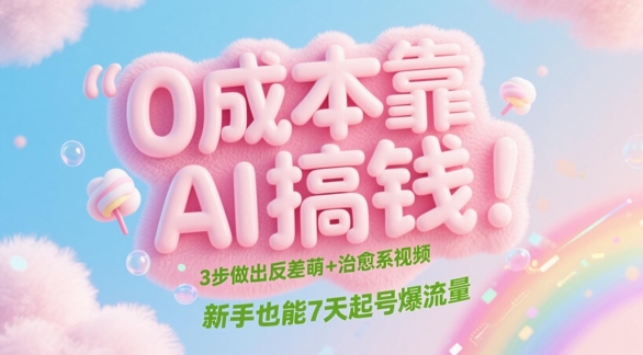 0成本靠AI搞钱！3步做出反差萌+治愈系视频，新手也能7天起号爆流量-花小钱干大事