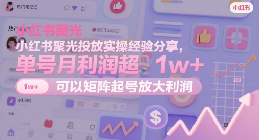 小红书聚光投放实操经验分享，单号月利润超1w+，可以矩阵起号放大利润-花小钱干大事