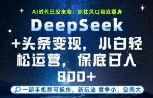 DeepSeek+头条变现,保姆级教学,小白轻松上手,日入8张+【揭秘】-花小钱干大事