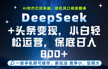 DeepSeek+头条变现，保姆级教学，小白轻松上手，日入8张+【揭秘】-花小钱干大事