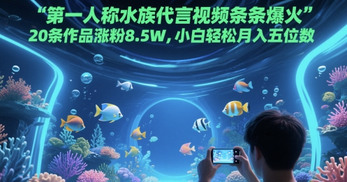 第一人称水族代言视频条条爆火，20条作品涨粉8.5W，小白轻松月入五位数-花小钱干大事