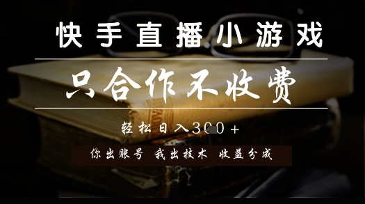快手直播小游戏，只合作不收费，你出账号我出技术， 分润模式【揭秘】-花小钱干大事